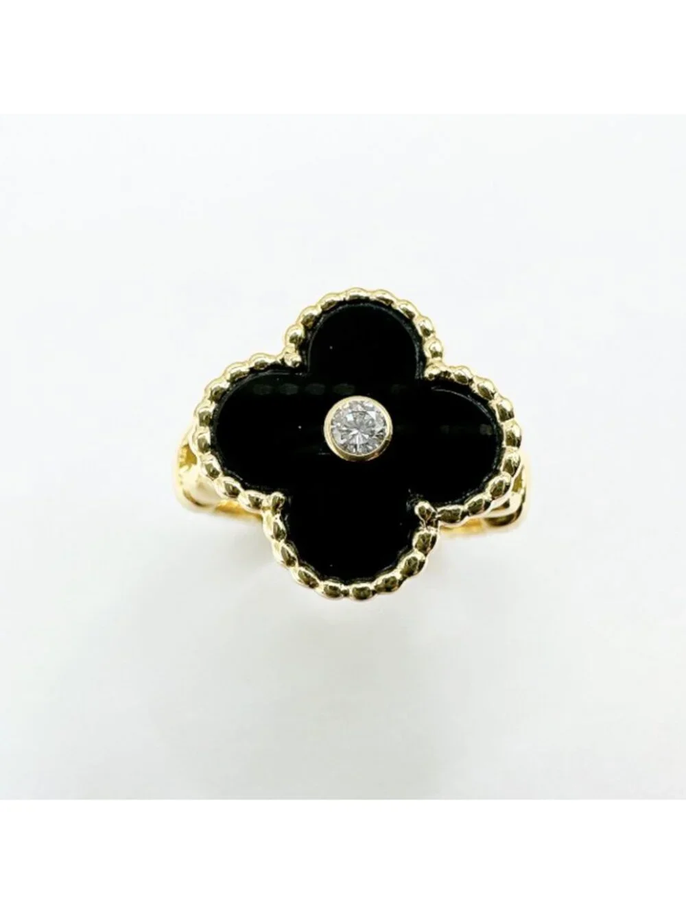 Van Cleef & Arpels Vintage Alhambra Onyx Diamond Yellow Gold Ring